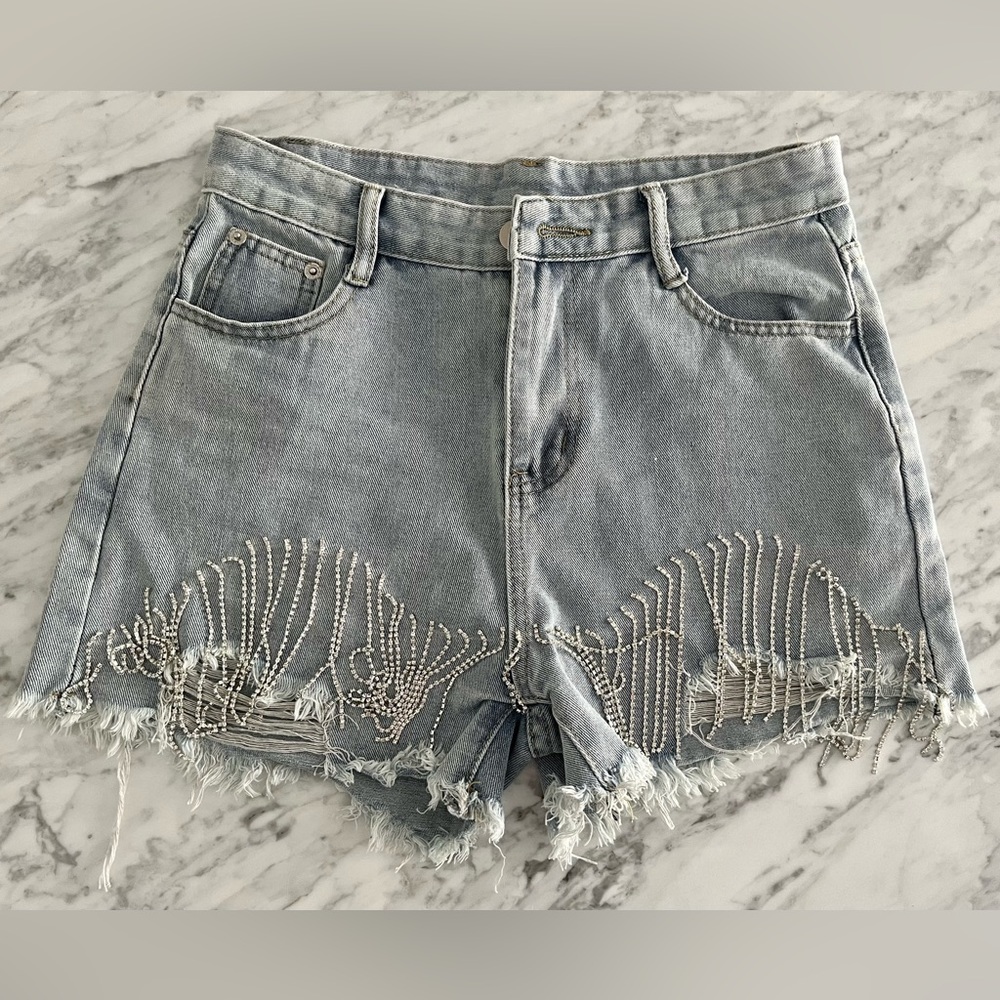 Womens denim rhinestone shorts Sz Large